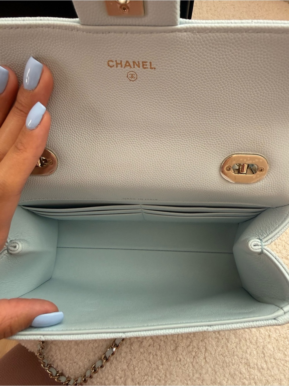 CHANEL Mini Quilted Top Handle Bag in Light Gray BRAND NEW - Picture 12 of 14
